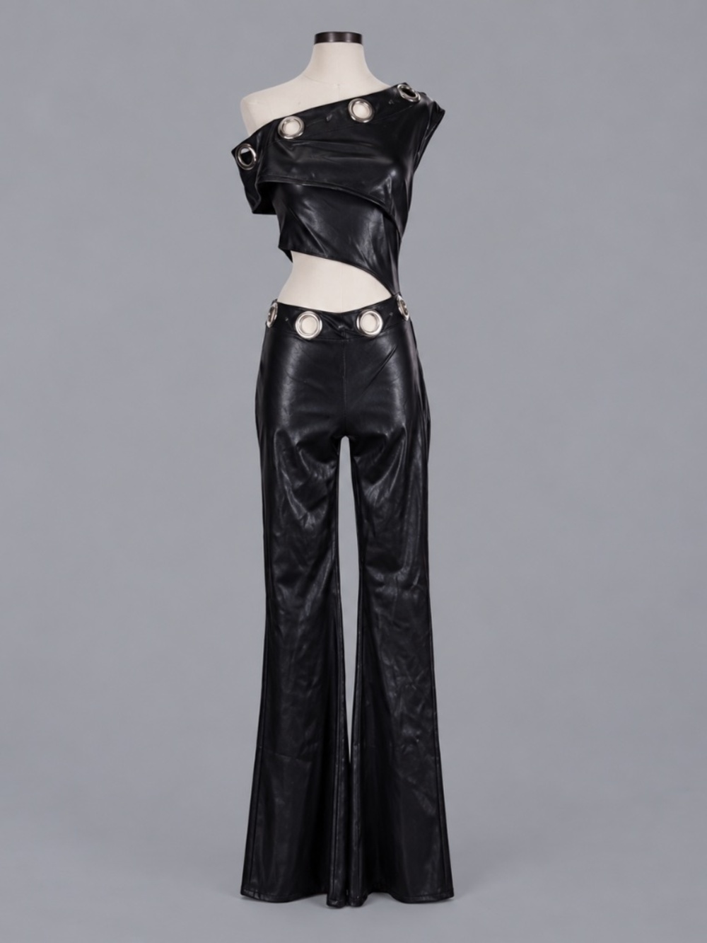 Akira Black Faux Leather Cutout Jumpsuit Size S